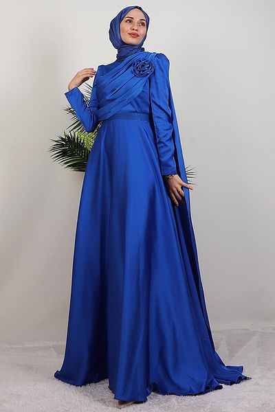 GİYZAMİLA Alaz Satin Rose Evening Dress Saks