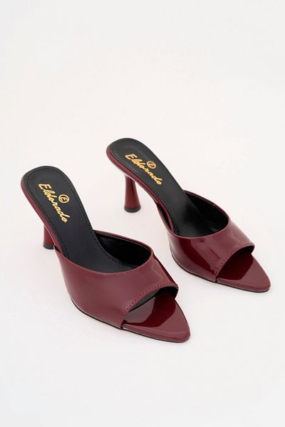 meyra'nın ayakkabıları Women's Burgundy Patent Leather Pointed Toe Heeled Shoes