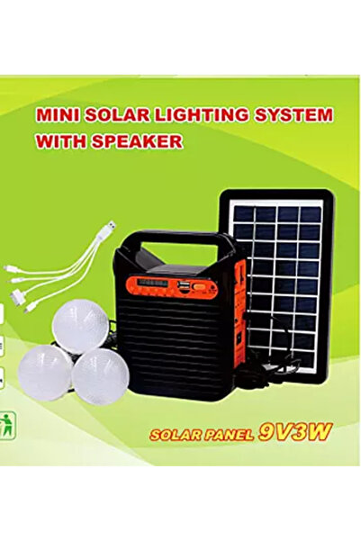 Soleil World Portable solar kit, flashlight, USB/TF, Bluetooth and 3 LED bulbs black/orange