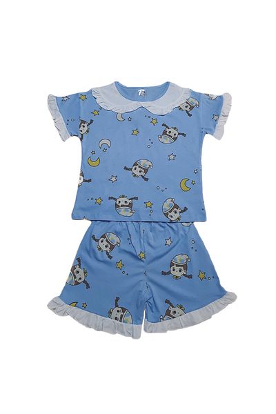 zzz sleep good sleeping !!! Pijama cu guleras pentru fetite, albastra cu maimutele