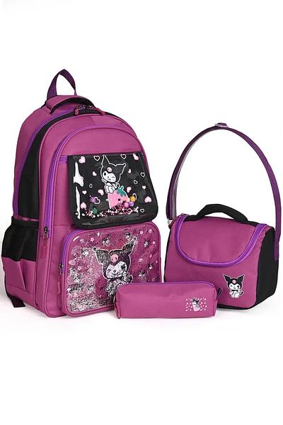 Catwins Korean Style Elementary School Set of 3 with Kuromi Accessories (Backpack + Nutrition + Pen Holder)