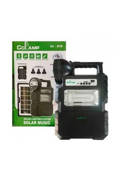 CcLamp Portable solar kit, flashlight and 3 LED bulbs, Bluetooth, USB Powerbank, black radio