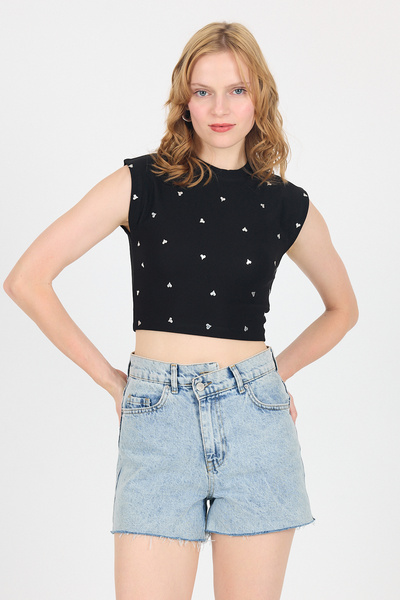 Rays Μαύρο ασημί μπλουζάκι με λεπτομέρεια καρδιάς 2499