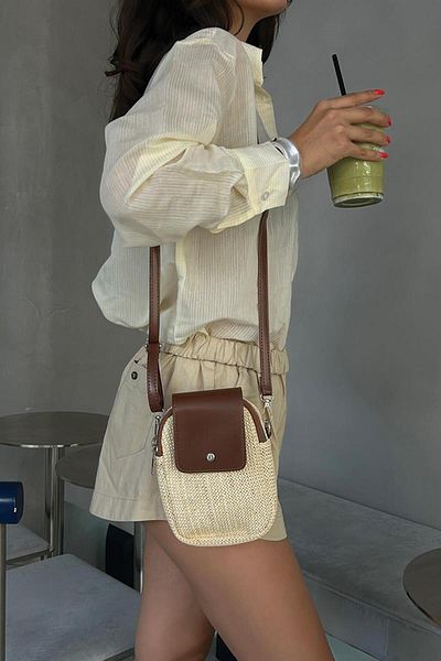 Shule Bags Vexa Straw Look Crossbody Bag Hazelnut Shell