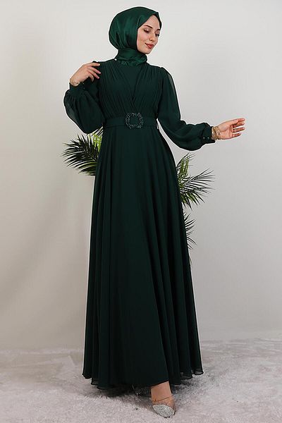 GİYZAMİLA Tuğba Chiffon Dress Emerald