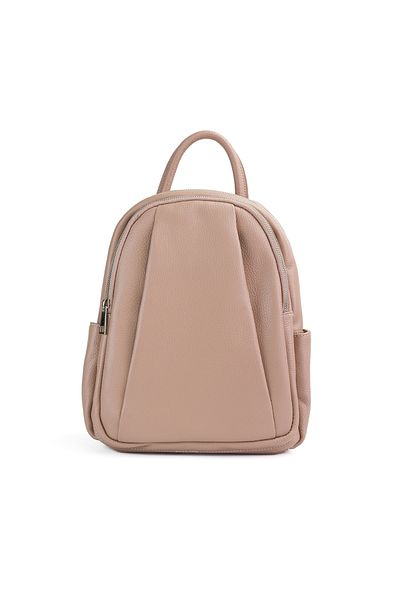 Posete Fagaras Timeea Leather Backpack - Powder Pink, 2 Compartments, 6 Pockets