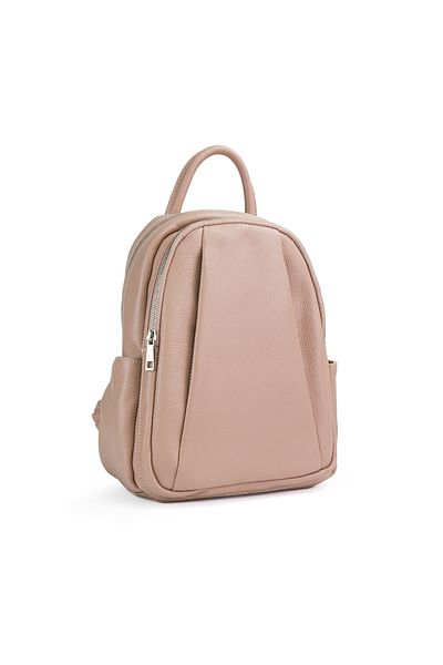 Posete Fagaras Timeea Leather Backpack - Powder Pink, 2 Compartments, 6 Pockets