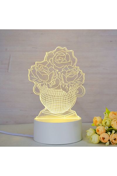 ILUMISHOP Lampa De Veghe 3D LED, Flori, 7 Culori, Alimentare USB sau 3 baterii AA