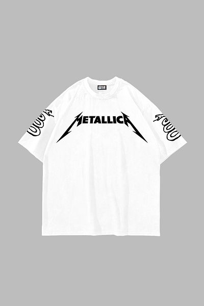 Sekizbiraltı Metallica Tour 1985 Εκτυπωμένο Oversize Unisex Λευκό Tshirt