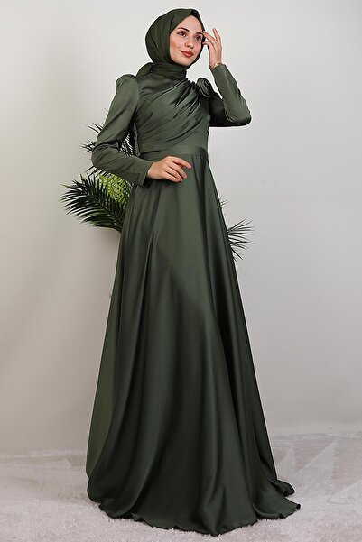 GİYZAMİLA Βραδινό φόρεμα Alaz Satin Rose Χακί