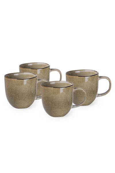 Cuisine Art Jamie Collection 385ml Stoneware Mug - Brown Large & Durable Coffee Cup (Set of 4)