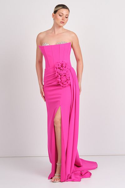 Mor Sposa Women's Strapless Bodice Fish Form Evening Dress 7639 Fuchsia