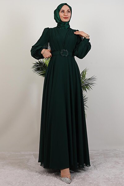 GİYZAMİLA Tuğba Chiffon Dress Emerald
