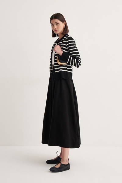 EBU Prive Kadın İnce Triko Çizgili Hırka Siyah