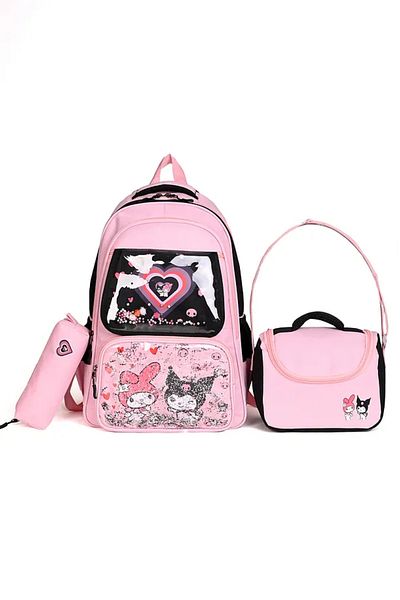 Catwins Korean Style Elementary School Set of 3 with Kuromi Accessories (Backpack + Nutrition + Pen Holder)