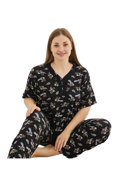 bipamuk Viola Lux Design Plus Size Short Sleeve Women's Pajamas Set Lace Stylish L/4Xl
