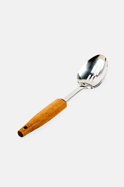 Cuisine Art Stainless Steel Slotted Serving Spoon With Acacia Handle, Silver