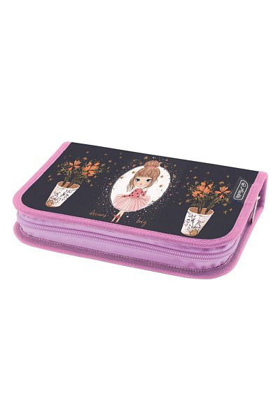 Herlitz Unequipped Pencil Case, 1 Flap, Hidden Zipper, Textile Interior, 13.5x19.5x3 cm, Moon Princess