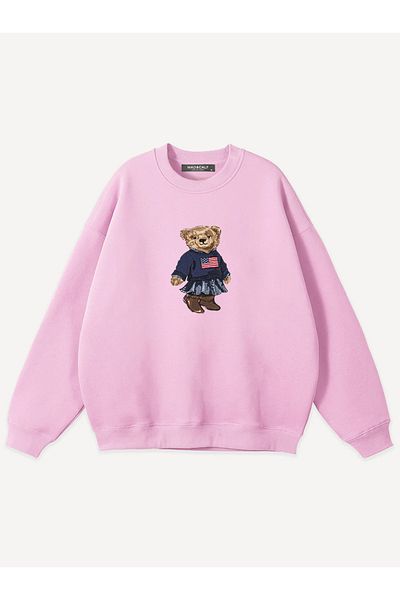 Mad&Calf Unisex Teddy Girl Printed Crew Neck Oversize Sweatshirt