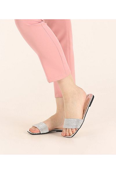 EVEREST SHOES Елегантна и стилна вечерна рокля, дамски пантофи със сребърни огледални камъни