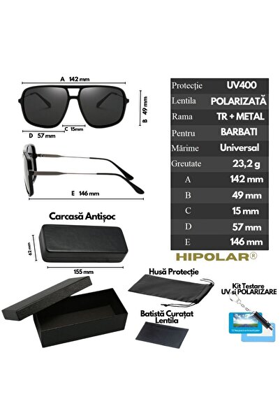 Hipolar Ochelari de Soare Polarizati, HIPOLAR, Rama TR + Metal, Lentila Neagra HD15, UV400