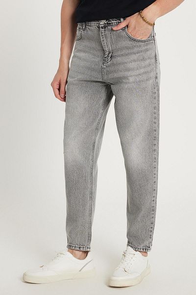 Tudors Ανδρικό τζιν παντελόνι Relax Fit Wide Cut Tube Leg Denim Washed Grinding Stretchy Grey Jean