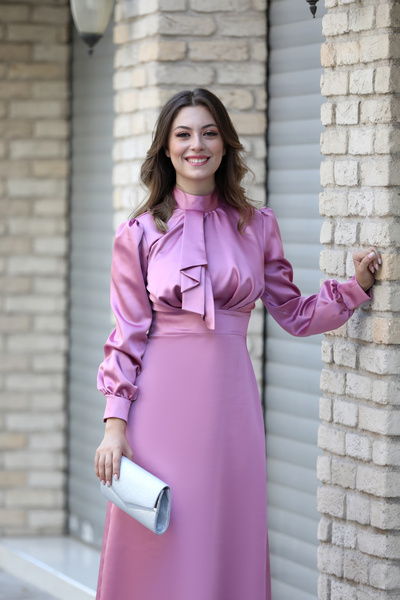 SEMRA AYDIN Damla Satin Hijab Evening Dress - Smr001