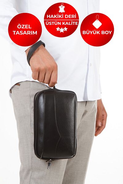 CERFF LEATHER CLUP Black Genuine Leather Multi-Compartment Portfolio & Clutch Hand & Wrist Bag