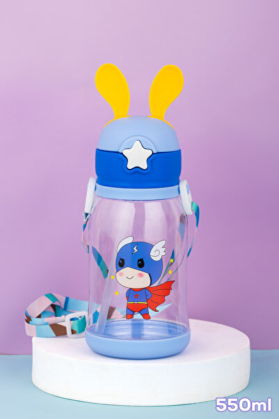 Porsima زجاجة مياه معلقة على شكل أرنب مع ملصق - زجاجة مياه - أزرق 550 مل