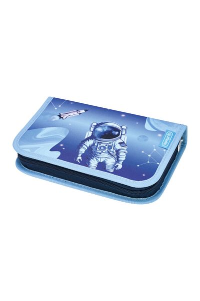 Herlitz Equipped Pencil Case 31 pcs, 2 Flaps, Cosmic Explorer Design, Blue