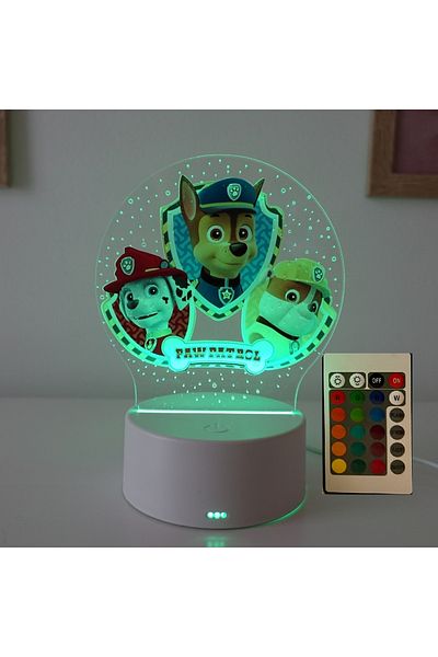 ILUMISHOP Lampa De Veghe LED, Paw Patrol, 16 Culori, cu telecomanda, Alimentare USB sau 3 baterii AA
