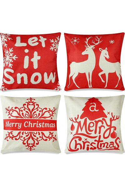 Yirsur Set of 4 Christmas pillowcases Yirsur, cotton, white/red, 45 x 45 cm