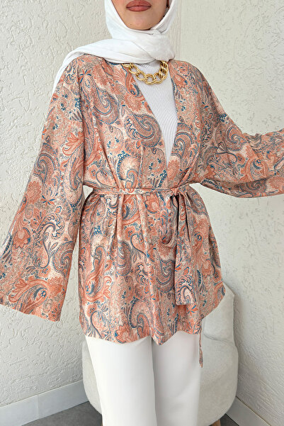 Salih Çelebi Shawl Pattern Belted Kimono 2375 - Powder