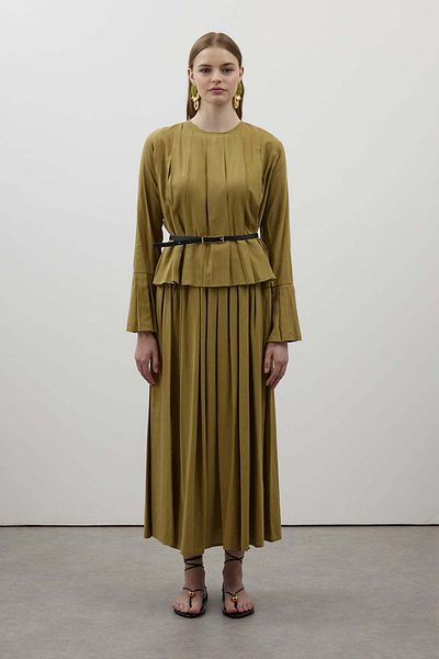 FUSHYA Pile Detailed Belted Linen Double Suit