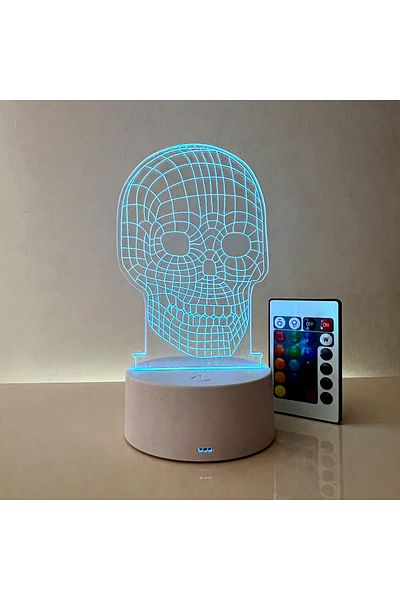 ILUMISHOP Lampa De Veghe 3D LED, Craniu, 16 Culori, cu telecomanda, Alimentare USB sau 3 baterii AA