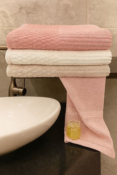 Bonny Home Set de prosoape de baie Grid din 3 piese – 100x150 cm 100% bumbac, textura moale, model tricotat.
