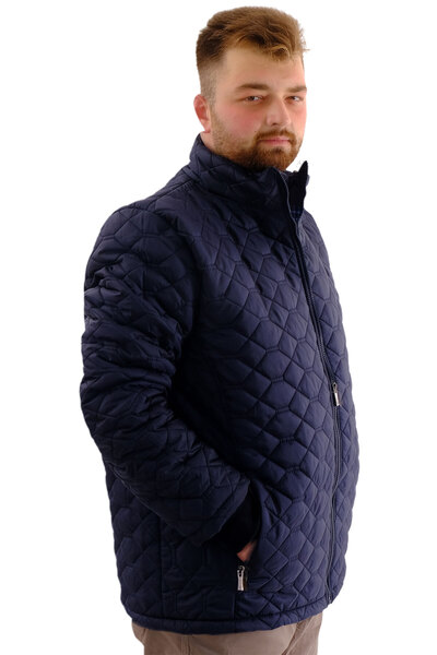 ModeXL Ανδρικό παλτό με φερμουάρ με ριμπ μανίκια με ριμπ γιακά μεγάλου μεγέθους Mode XL U24611 Navy Blue