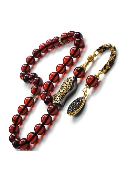 TESBİHCİBABA Baltic Pearl Zircon Imame Set Drop Amber Prayer Beads