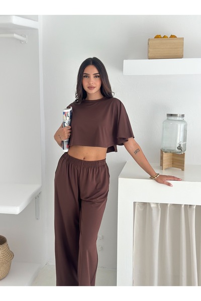 Zula Moda Γυναικείο σετ δύο τεμαχίων casual – Crop top και φαρδύ παντελόνι – καλοκαιρινό άνετο αθλητικό σετ