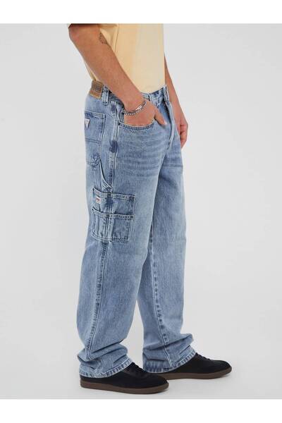 Guess Normal Bel Bol Paça Regular Fit Mavi Kadın Denim Pantolon GO DENIM CARPENTER P - RUFUS RG IND