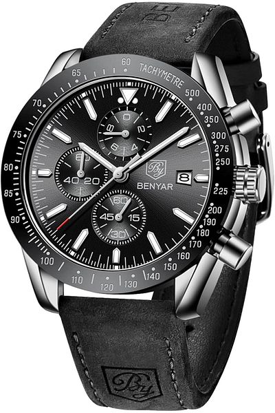 BY BENYAR Mens Watch 100M Waterproof Chronograph Date Watch for Men Brown Leather Strap Quartz Movem
