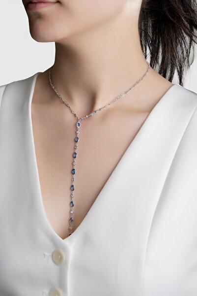 So CHIC... Renklerin Büyüsü 18 Ayar Beyaz Altın Kaplama 44 Cm Gümüş Y Kolye