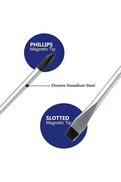 VTOOLS 4-Piece Magnetic Screwdriver Set, Phillips & Slotted, Non-Slip Handle, Blue, VT2215