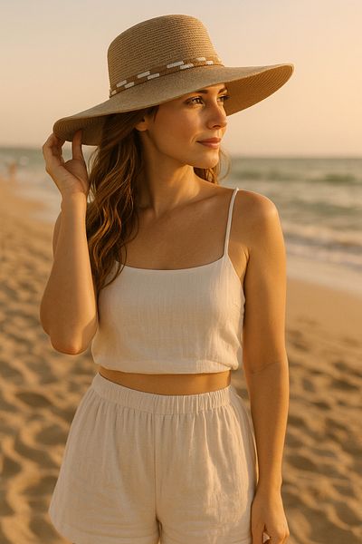 LAGRANZE Women's Straw Hat Beaded Beach Hat