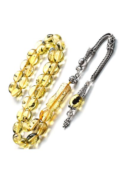 TESBİHCİBABA Silver Designed Beyzi Drop Amber Prayer Beads