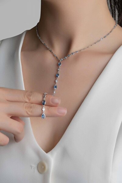 So CHIC... Renklerin Büyüsü 18 Ayar Beyaz Altın Kaplama 44 Cm Gümüş Y Kolye