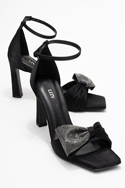 Lizy Shoes Μαύρα - Γυναικεία παπούτσια με τακούνι και λεπτομέρεια κορδέλας