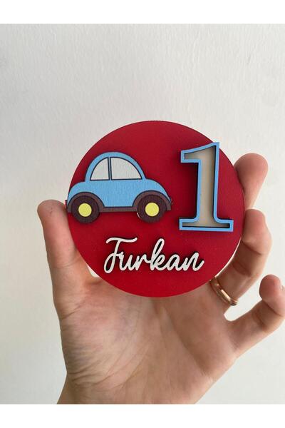 Artı Lazer Kesim 10 Adet Kırmızı Araba Figürlü Ahşap Bebek Yenidoğan Doğum Gü...