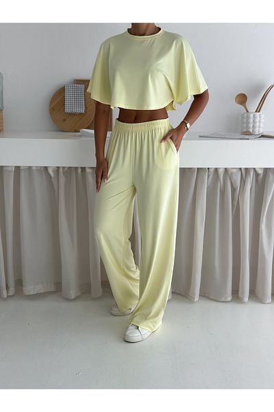 Zula Moda Γυναικείο σετ δύο τεμαχίων casual – Crop top και φαρδύ παντελόνι – καλοκαιρινό άνετο αθλητικό σετ