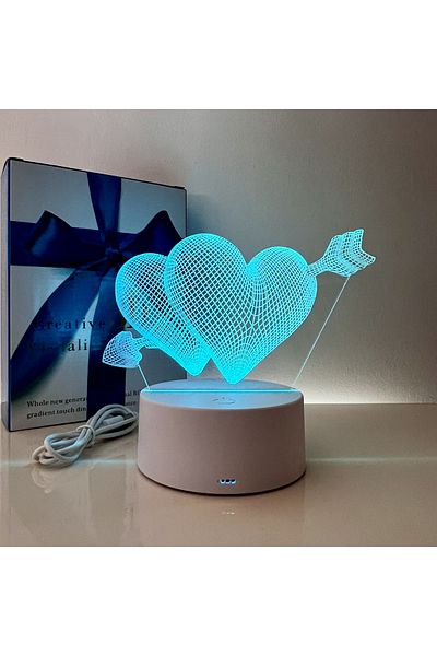 ILUMISHOP Lampa De Veghe 3D LED, Inimi, 7 Culori, Alimentare USB sau 3 baterii AA